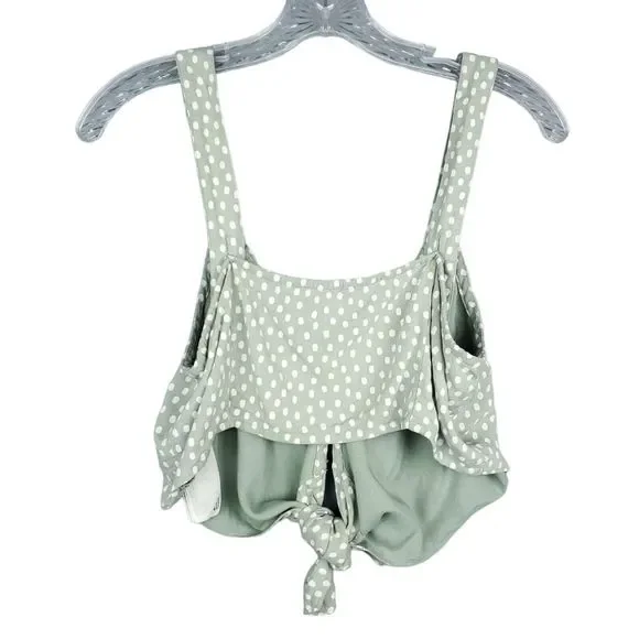 Abercrombie & Fit Mint Green White Polka Dot Tie-Front Crop Top Size Medium - Picture 4 of 7